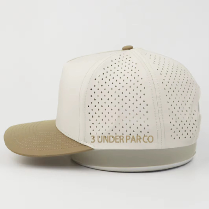 3 Under Par Co "Par 3" Edition Golf Hat - Cream with Perforated Design and Tan Trim view 3