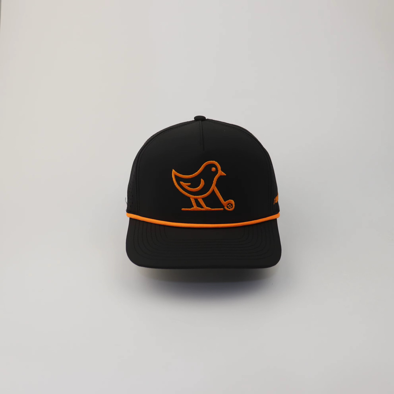 3 Under Par Co "Tap in Birdie" Edition Golf Hat - Black with Perforated Design and Orange Trim view 2