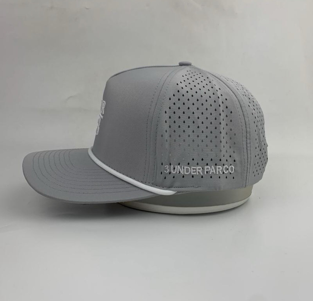 3 Under Par Co "Par 3" Edition Golf Hat - Grey with Perforated Design and White Trim view 4