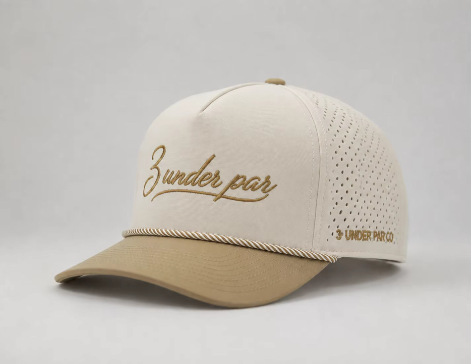 3 Under Par Co "Par 3" Edition Golf Hat - Cream with Perforated Design and Tan Trim