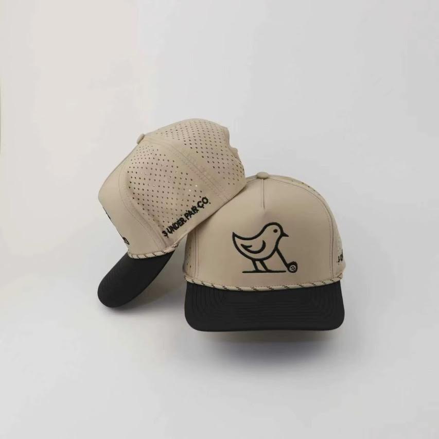 3 Under Par Co "Tap in Birdie" Edition Golf Hat - 2 Tone Black/Tan with Perforated Design and Black Trim view 6
