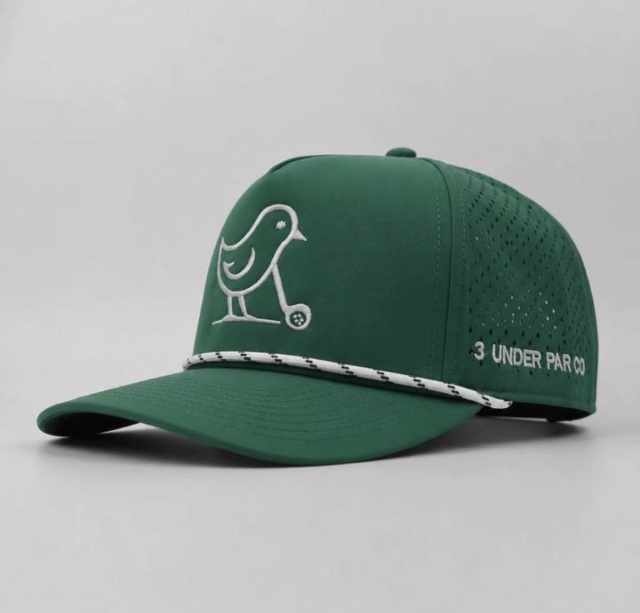 3 Under Par Co "Tap in Birdie" Edition Golf Hat - Green with Perforated Design and White Trim