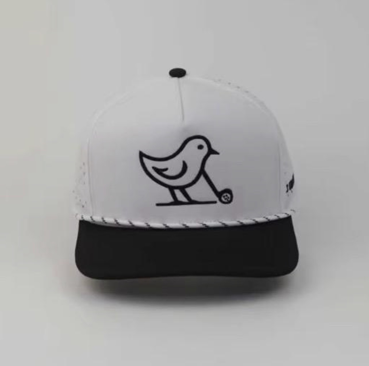 3 Under Par Co "Tap in Birdie" Edition Golf Hat - 2 Tone Black/White with Perforated Design and White Trim view 3
