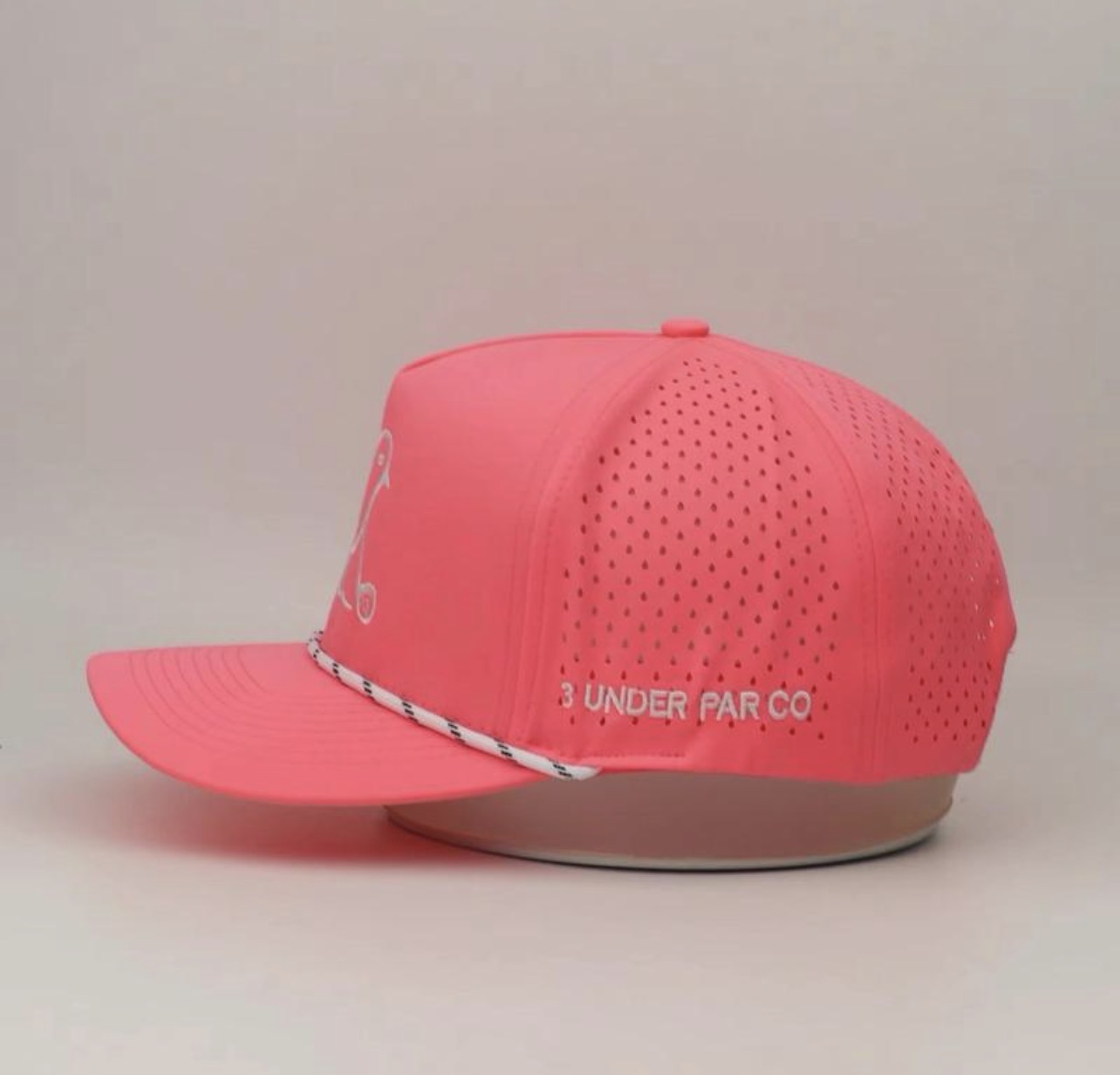 3 Under Par Co "Tap in Birdie" Edition Golf Hat - Pink with Perforated Design and White Trim view 4