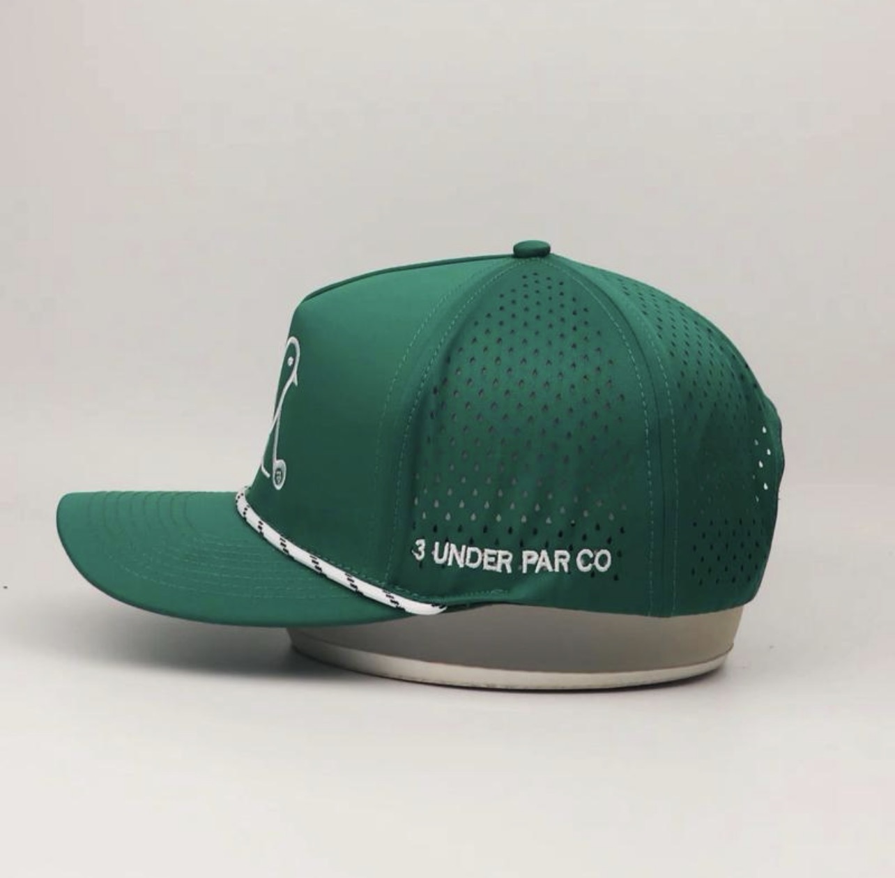 3 Under Par Co "Tap in Birdie" Edition Golf Hat - Green with Perforated Design and White Trim view 4