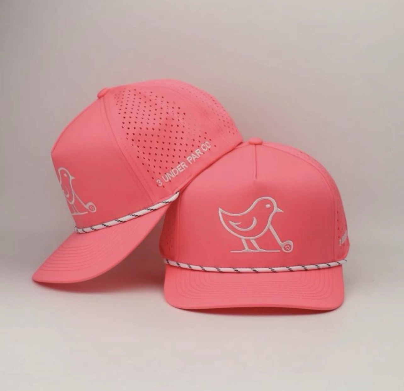 3 Under Par Co "Tap in Birdie" Edition Golf Hat - Pink with Perforated Design and White Trim view 8