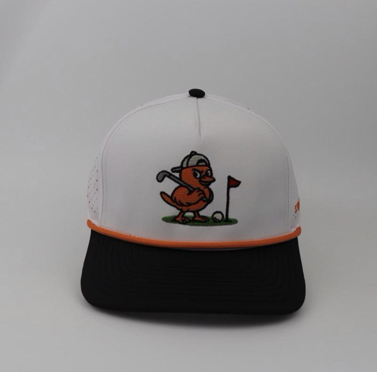 3 Under Par Co "Golden Birdie" Edition Golf Hat - White/Black with Perforated Design and Orange Trim view 3