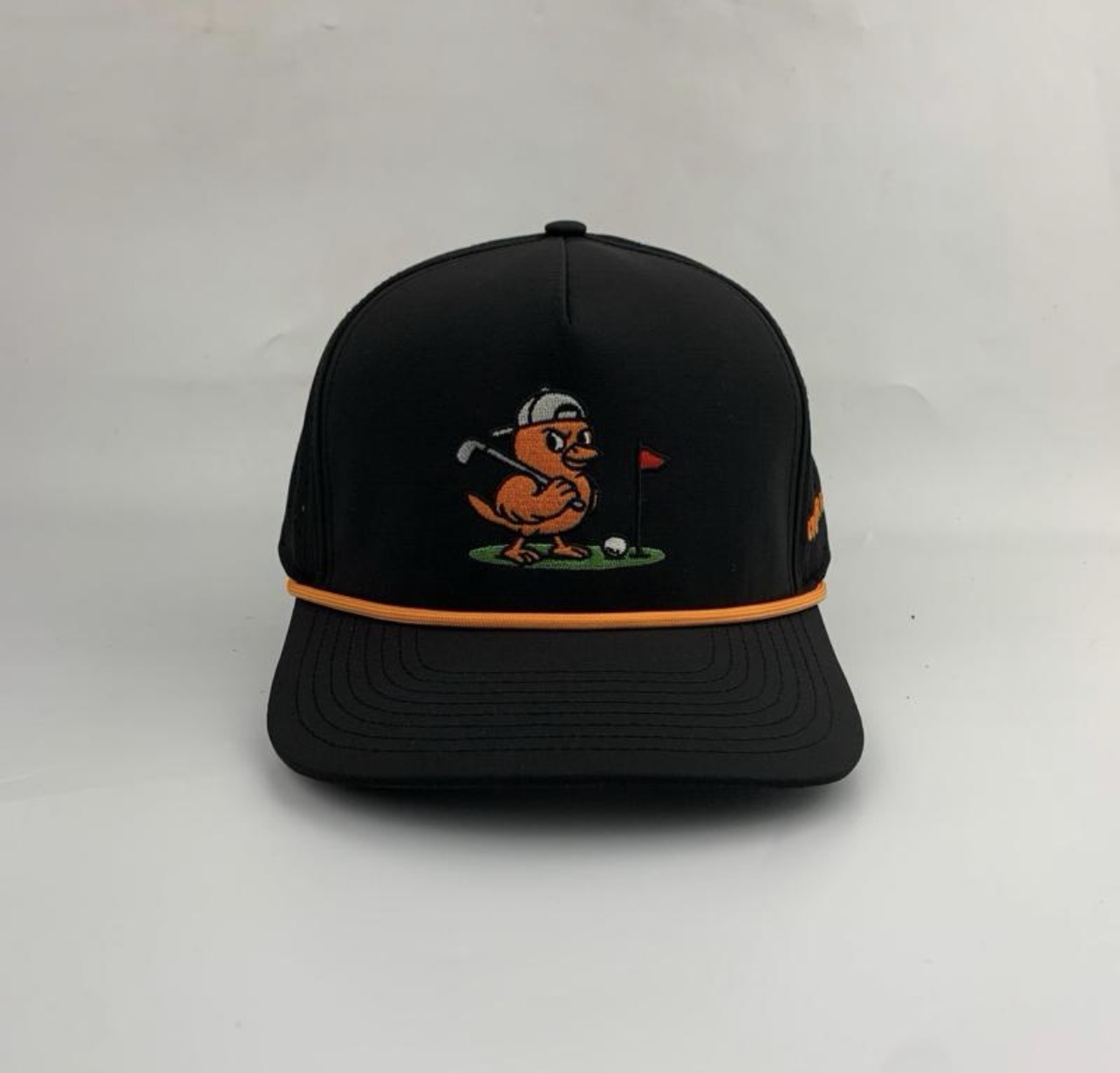 3 Under Par Co "Golden Birdie" Edition Golf Hat - Black with Perforated Design and Orange Trim view 3