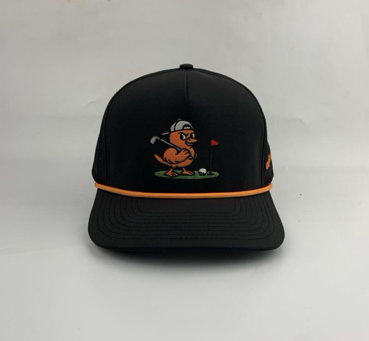 3 Under Par Co "Golden Birdie" Edition Golf Hat - Black with Perforated Design and Orange Trim view 4