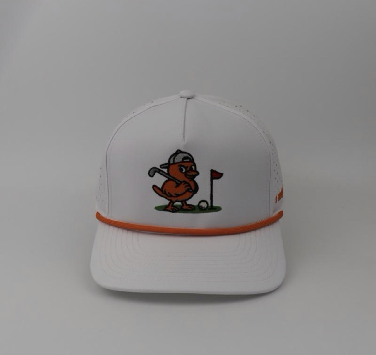 3 Under Par Co "Golden Birdie" Edition Golf Hat - White with Perforated Design and Orange Trim view 3