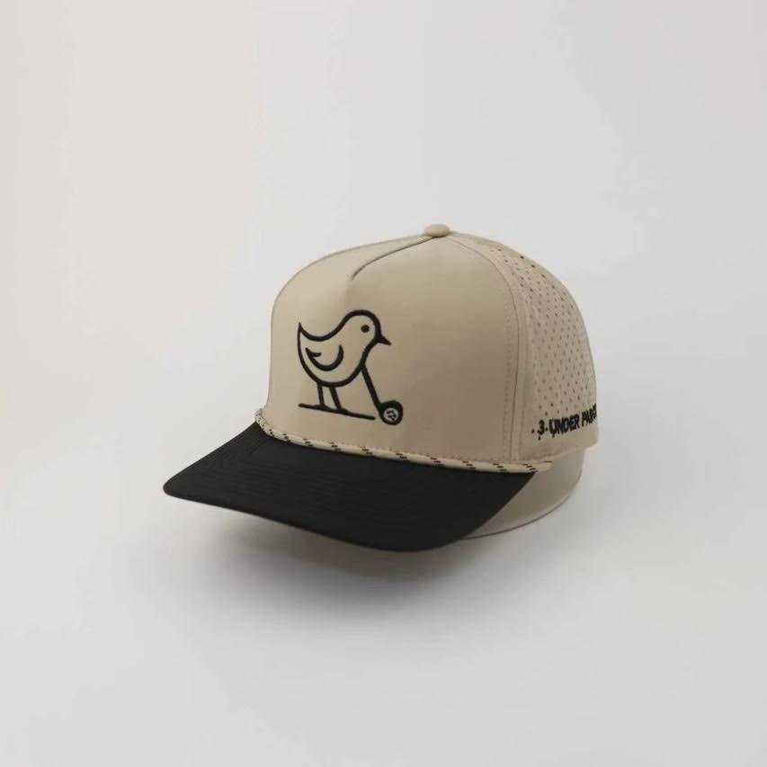 3 Under Par Co "Tap in Birdie" Edition Golf Hat - 2 Tone Black/Tan with Perforated Design and Black Trim view 7
