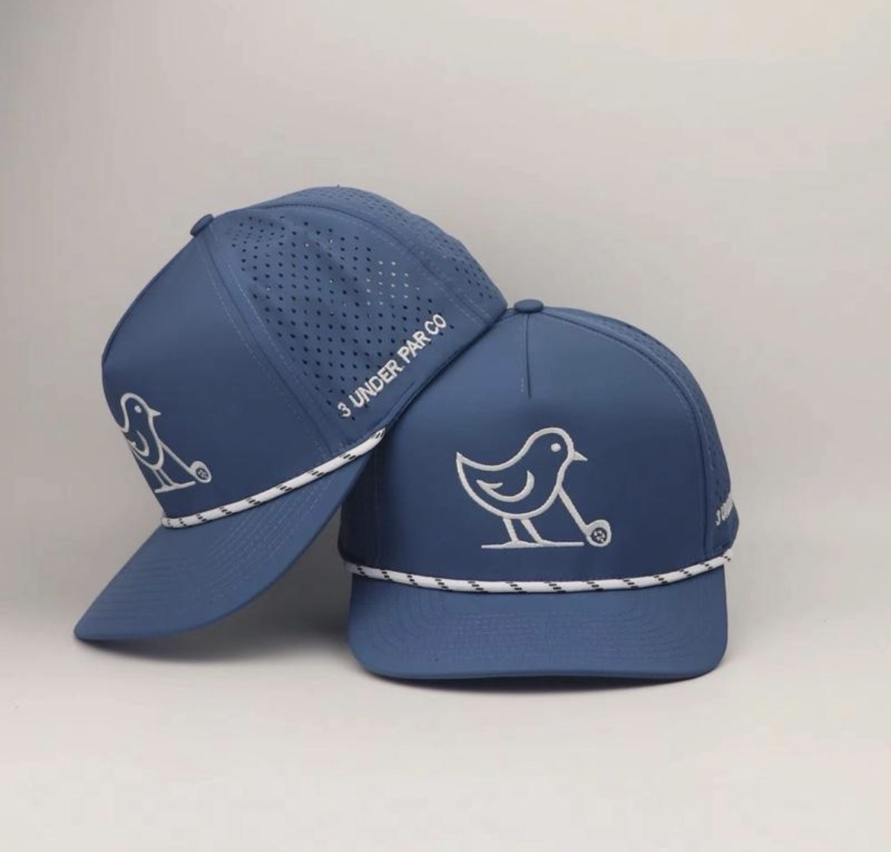 3 Under Par Co "Tap in Birdie" Edition Golf Hat - Blue with Perforated Design and White Trim view 7