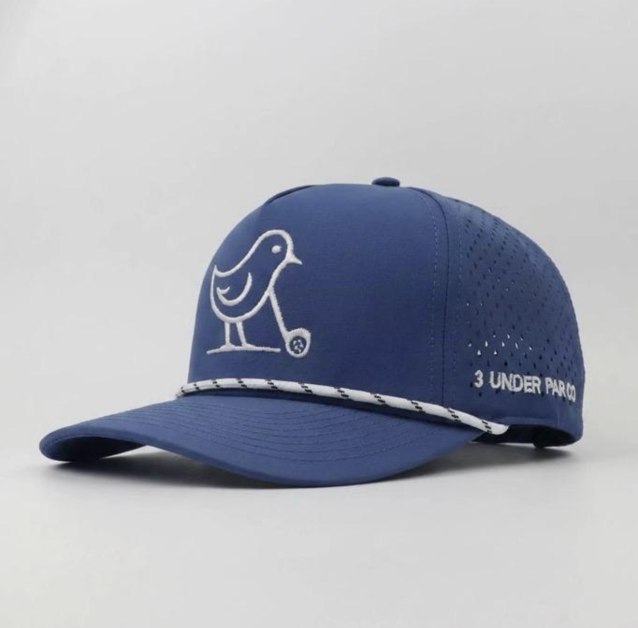 3 Under Par Co "Tap in Birdie" Edition Golf Hat - Blue with Perforated Design and White Trim