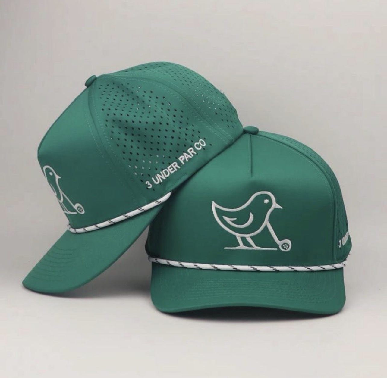 3 Under Par Co "Tap in Birdie" Edition Golf Hat - Green with Perforated Design and White Trim view 7