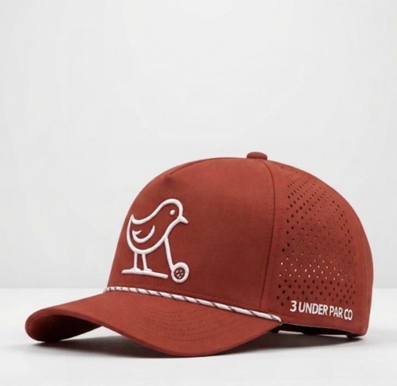 3 Under Par Co "Tap in Birdie" Edition Golf Hat - Red with Perforated Design and White Trim