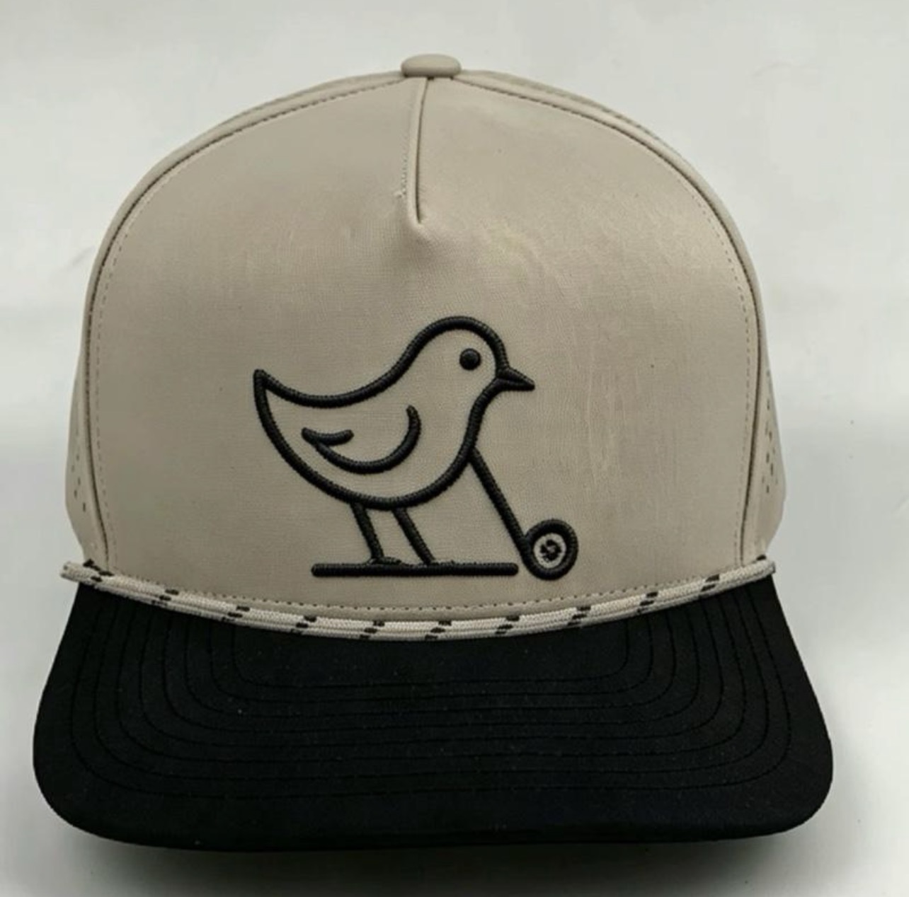3 Under Par Co "Tap in Birdie" Edition Golf Hat - 2 Tone Black/Tan with Perforated Design and Black Trim view 2