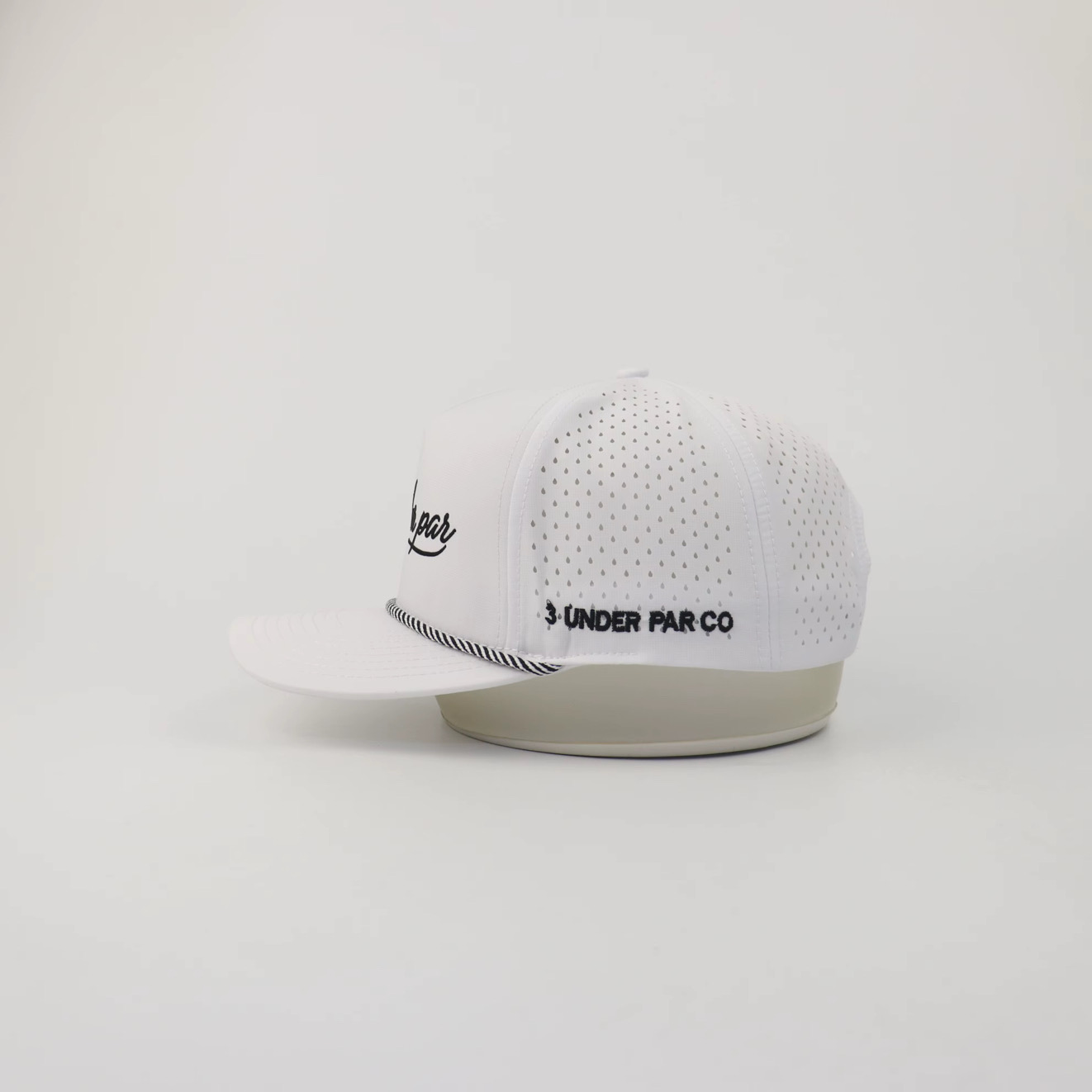 3 Under Par Co "Par 3" Edition Golf Hat - White with Perforated Design and Black Trim view 2