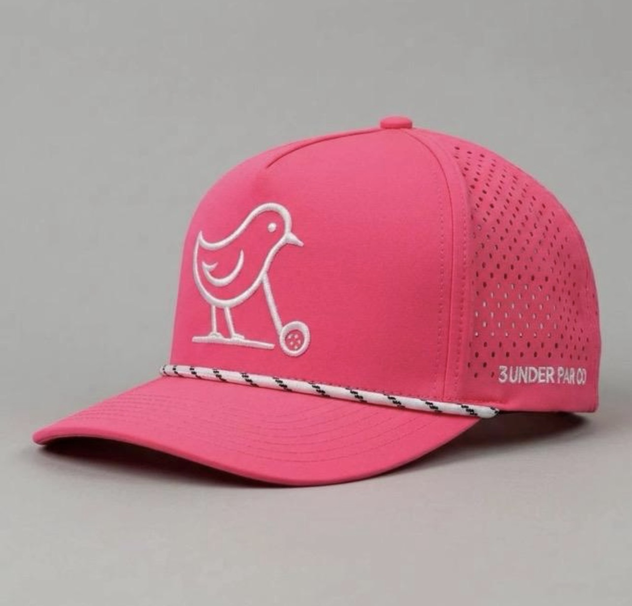 3 Under Par Co "Tap in Birdie" Edition Golf Hat - Pink with Perforated Design and White Trim
