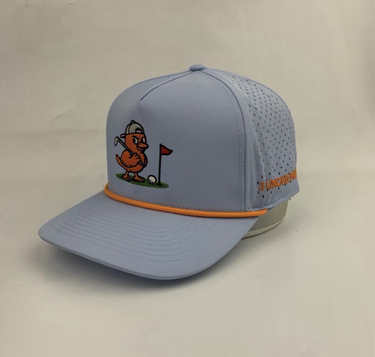 3 Under Par Co "Golden Birdie" Edition Golf Hat - Light Blue with Perforated Design and Orange Trim view 2