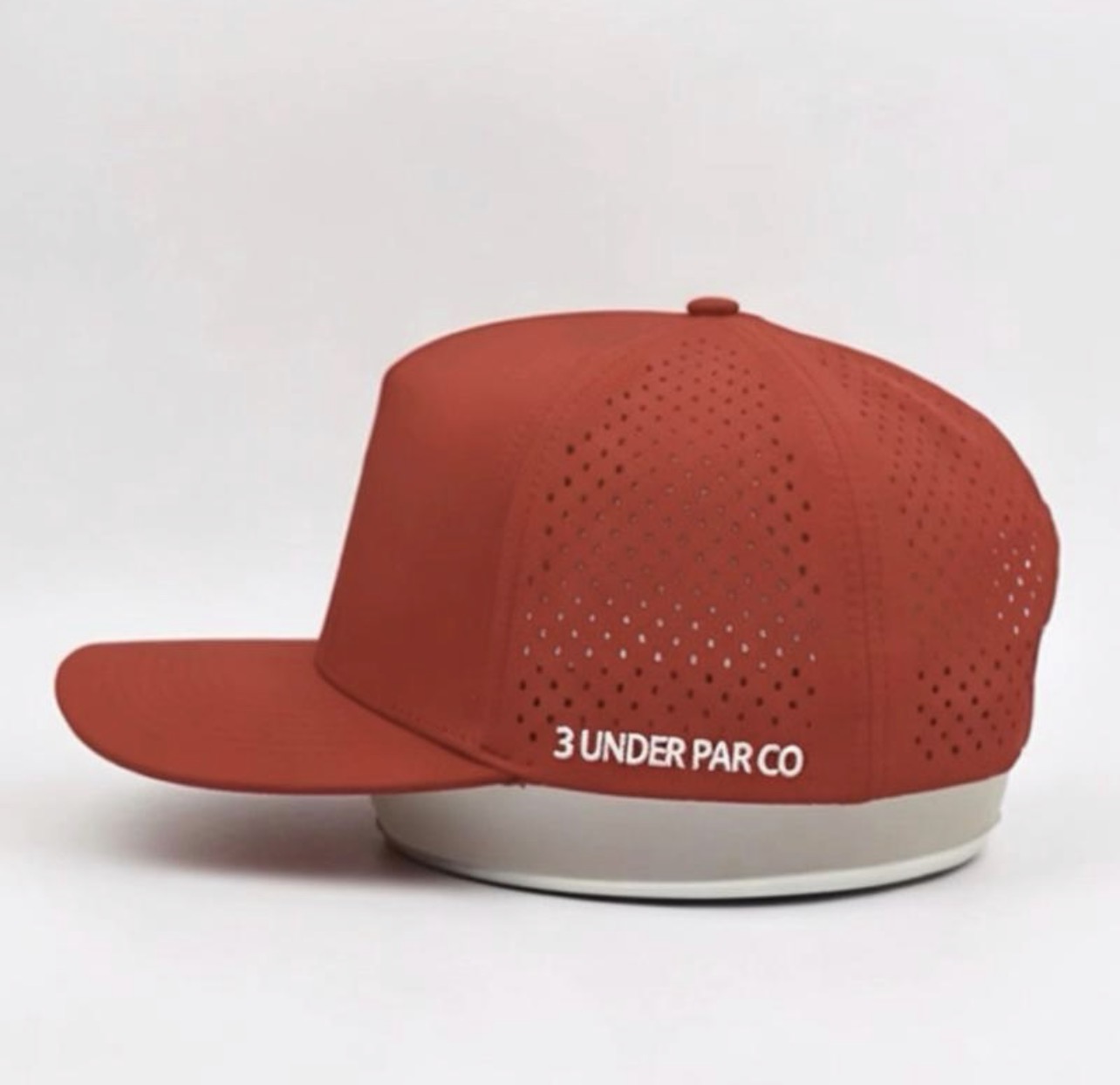 3 Under Par Co "Tap in Birdie" Edition Golf Hat - Red with Perforated Design and White Trim view 3