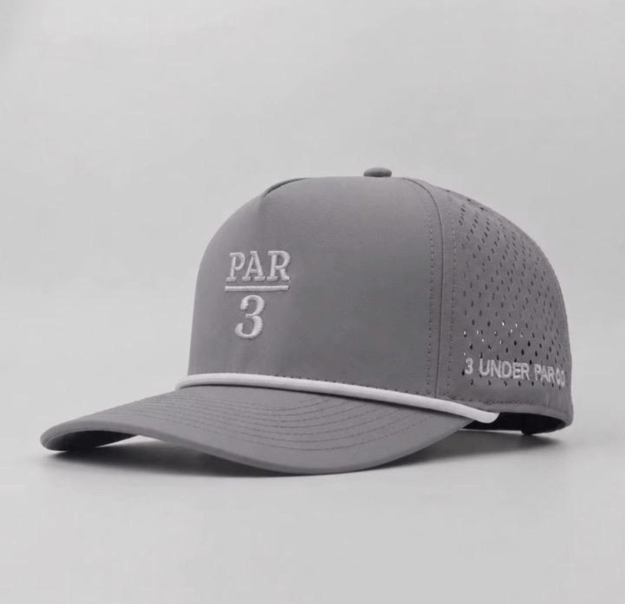 3 Under Par Co "Par 3" Edition Golf Hat - Grey with Perforated Design and White Trim