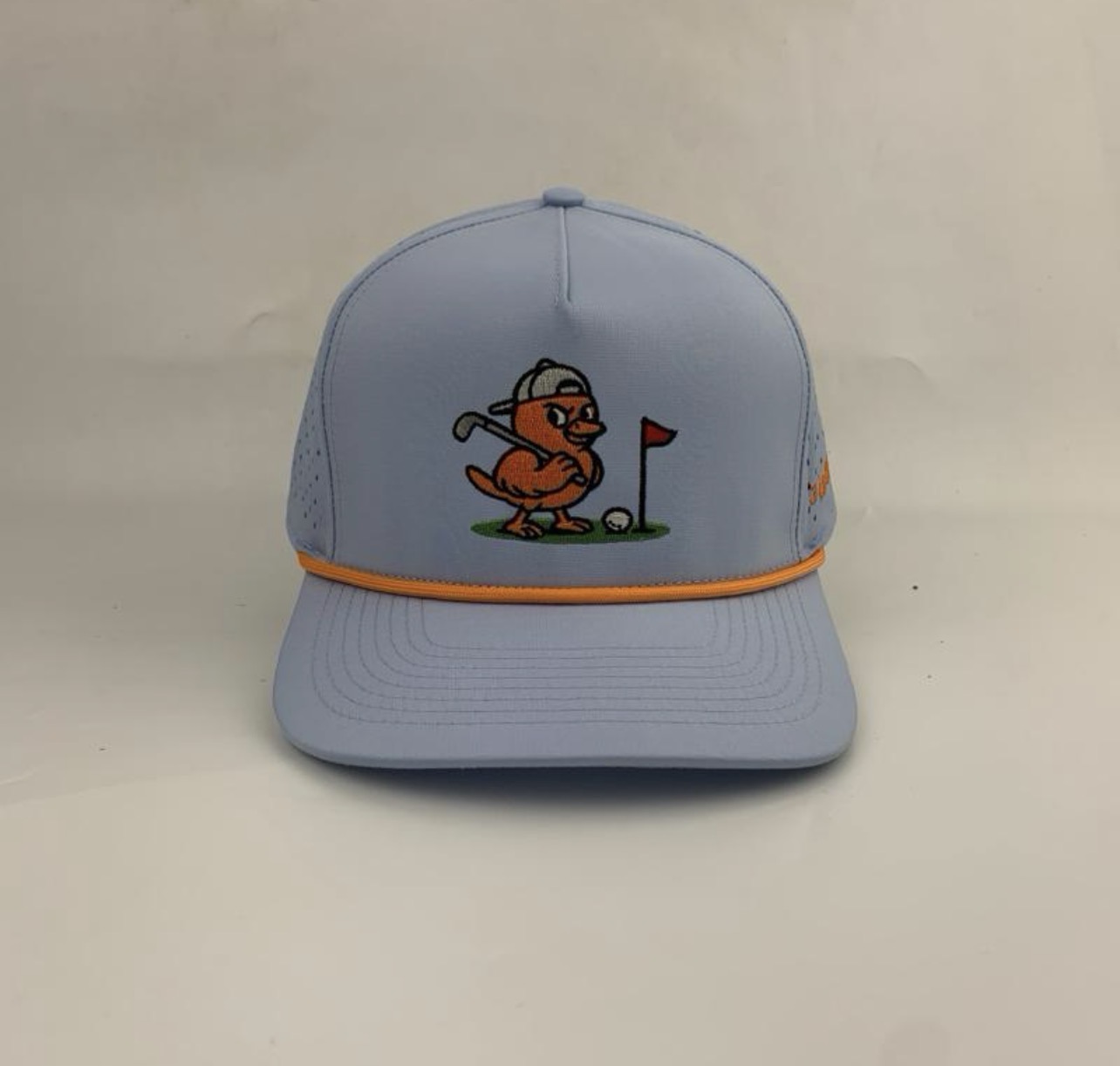 3 Under Par Co "Golden Birdie" Edition Golf Hat - Light Blue with Perforated Design and Orange Trim view 3
