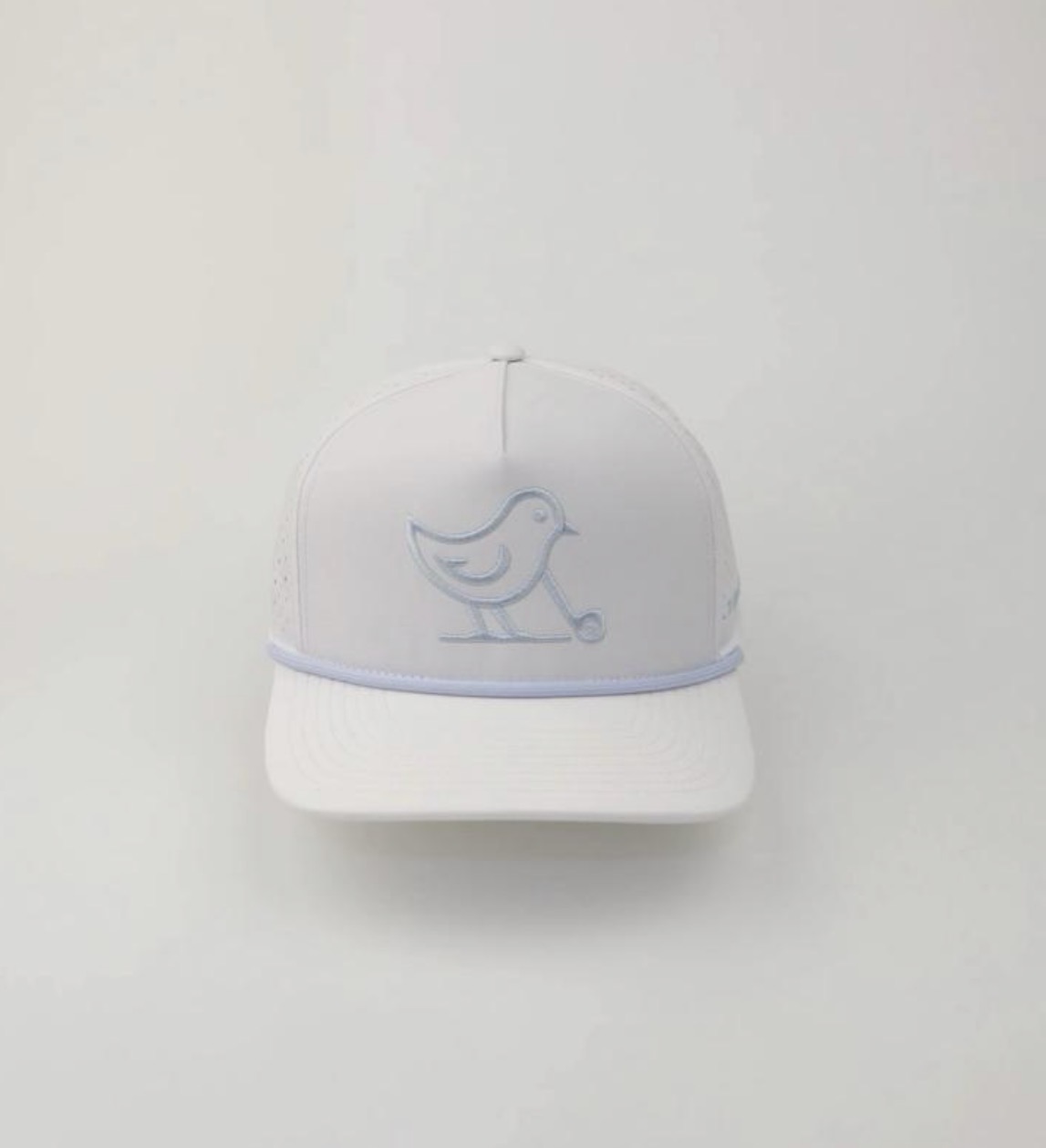 3 Under Par Co "Tap in Birdie" Edition Golf Hat - White with Perforated Design and Baby Blue Trim view 2
