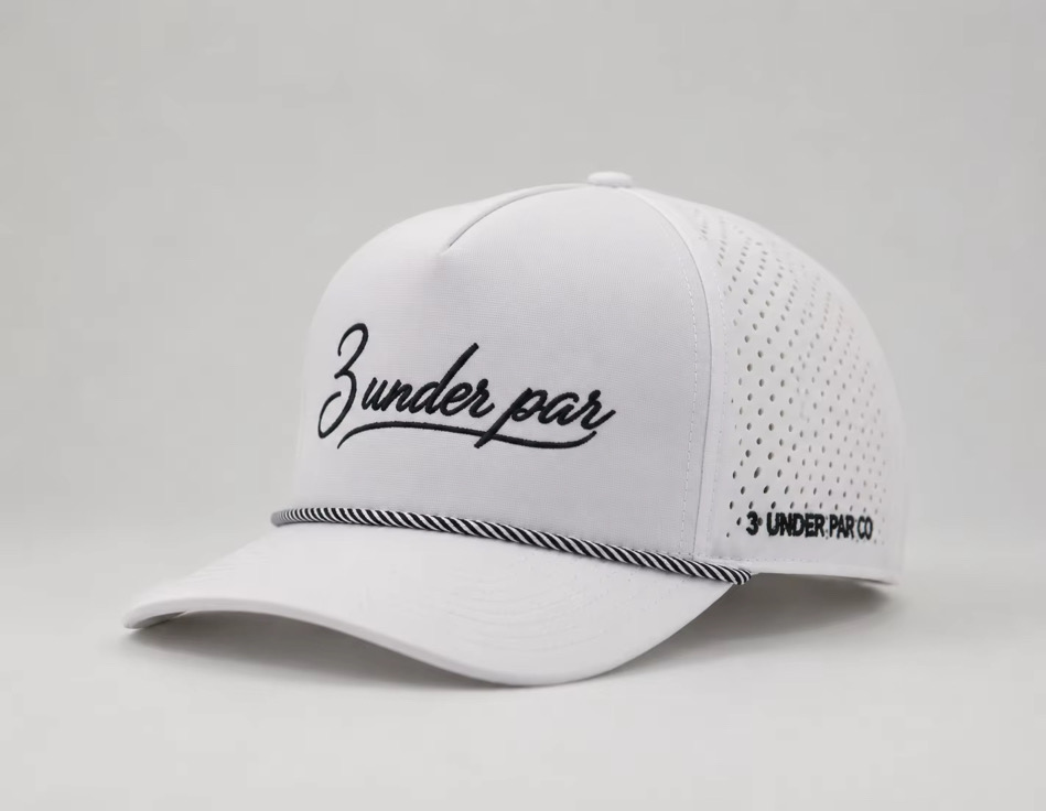 3 Under Par Co "Par 3" Edition Golf Hat - White with Perforated Design and Black Trim