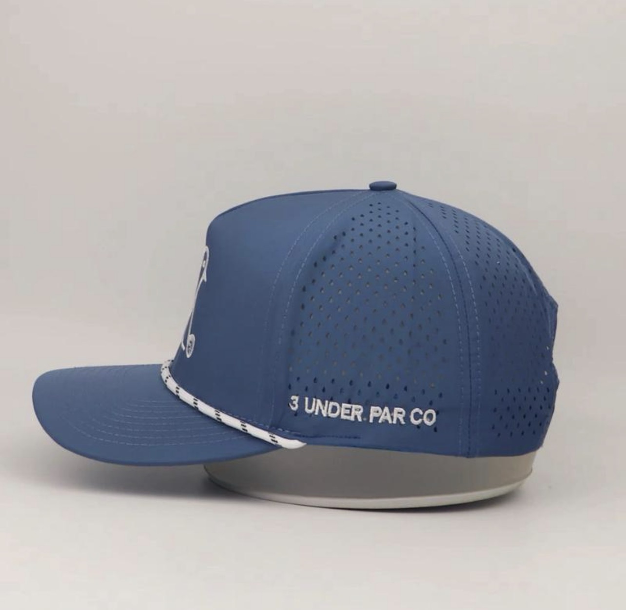 3 Under Par Co "Tap in Birdie" Edition Golf Hat - Blue with Perforated Design and White Trim view 4