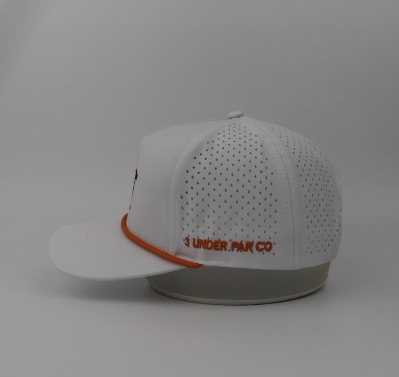 3 Under Par Co "Golden Birdie" Edition Golf Hat - White with Perforated Design and Orange Trim view 5