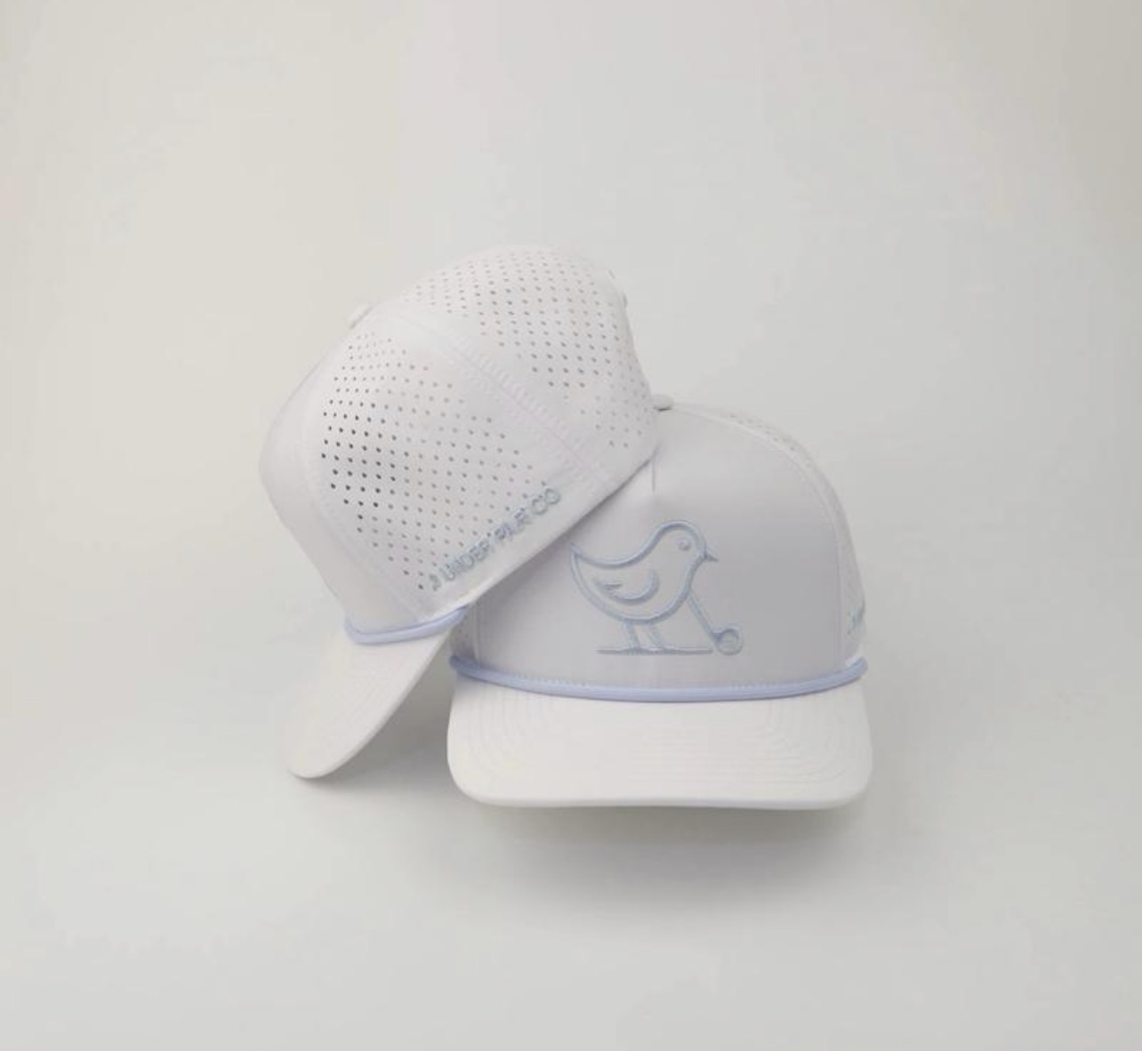 3 Under Par Co "Tap in Birdie" Edition Golf Hat - White with Perforated Design and Baby Blue Trim view 6