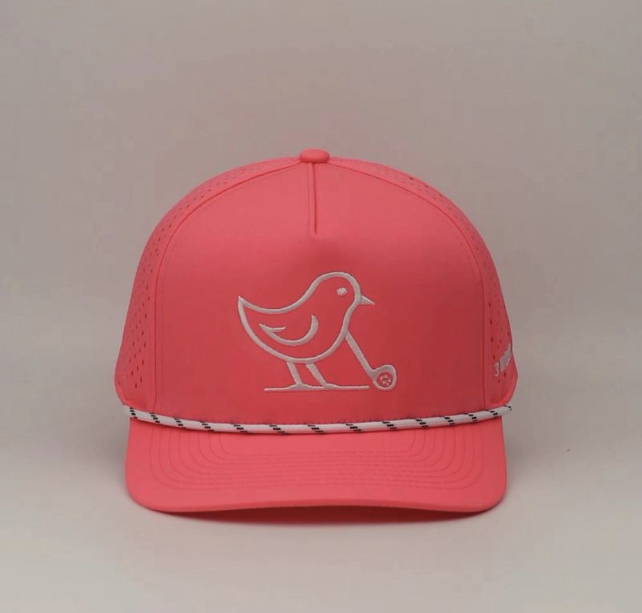 3 Under Par Co "Tap in Birdie" Edition Golf Hat - Pink with Perforated Design and White Trim view 3