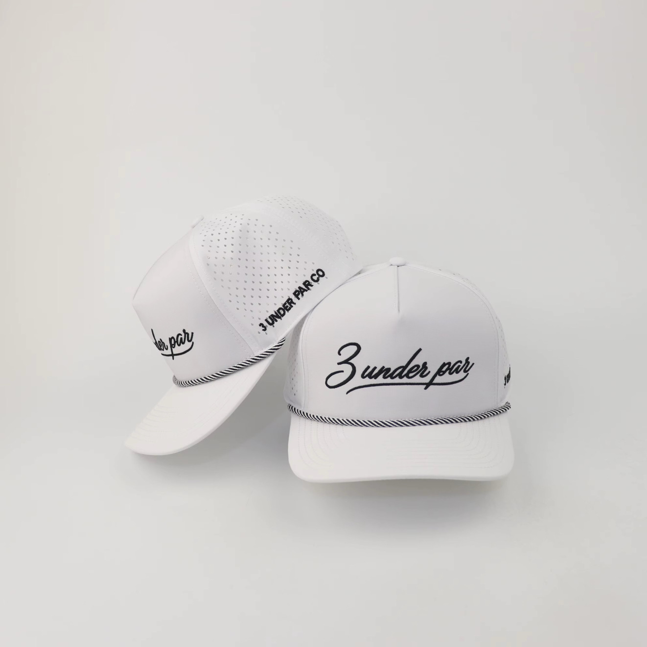 3 Under Par Co "Par 3" Edition Golf Hat - White with Perforated Design and Black Trim view 5